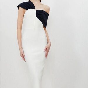 Karen Millen Black and cream One-Shoulder Dress